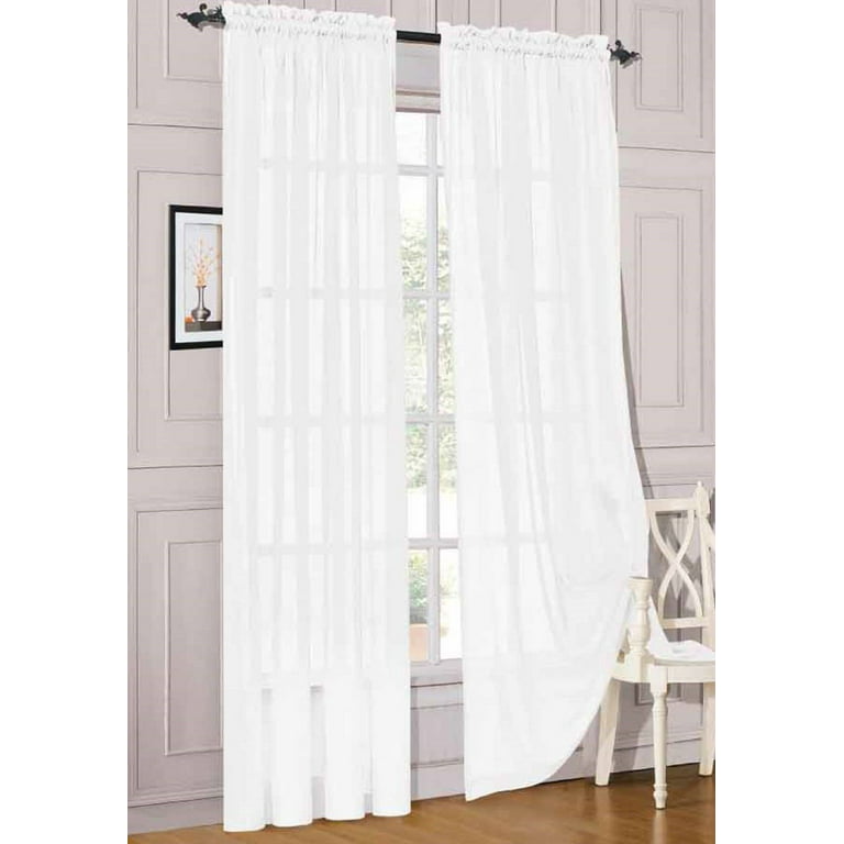 DWCN White Faux Linen Sheer Curtains Rod Pocket Textured Semi Voile Bedroom and Living Room Window Curtains 52 x 84 Inches Long Set of 2 Panels 